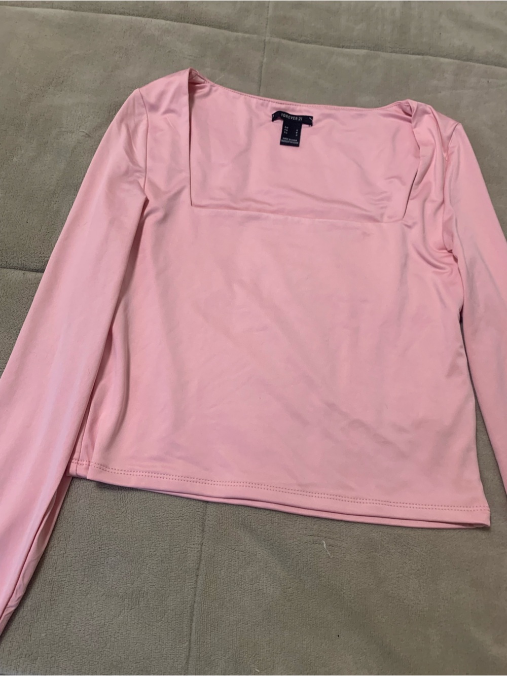 Forever 21 Light Pink Long Sleeve Square Neck Top
